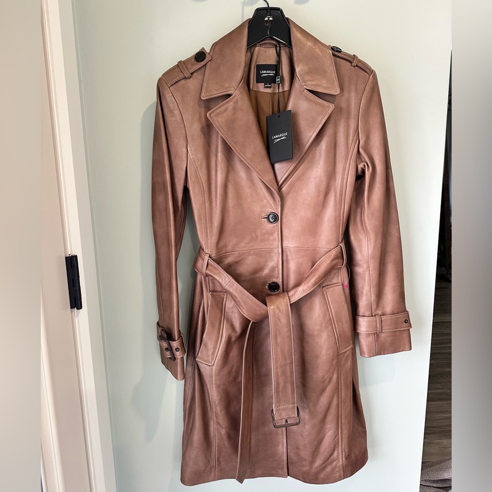 Lamarque Women's Tan Leather Trench Coat